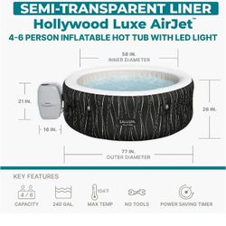 SaluSpa Hollywood AirJet Inflatable Circle Hot Tub Spa with Color-Changing LED Lights 4-6 Person with Pump