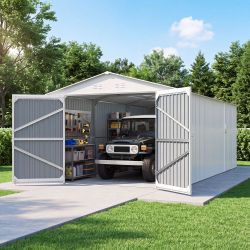 Outdoor Storage Shed 20x10 FT, Metal Garden Shed Backyard Utility Tool House Building with 2 Doors and 4 Vents for Car,Truck,Bike, Garbage Can,Tool,La