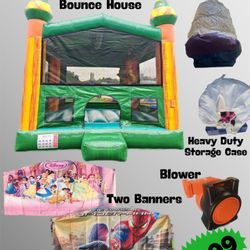 Brand New 13x13x15 Commercial Castle Bounce House + High Quality Blower + Disney Princess & Spider-Man Banners