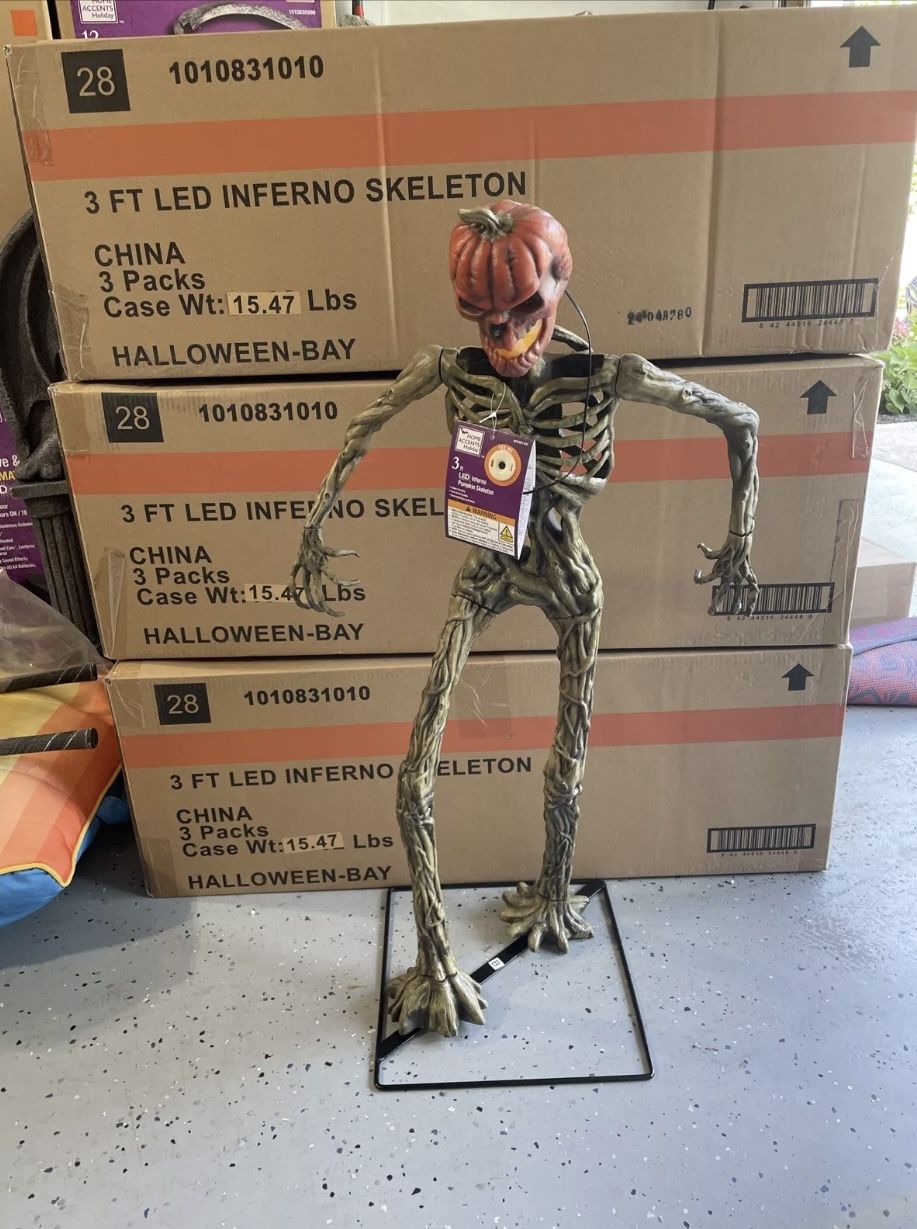3 Ft Home Depot Inferno Skeleton Pumpkin !Rare!