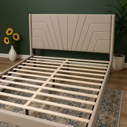 Beige Queen Size Bed Frame 