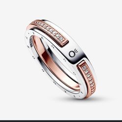 PANDORA SIGNATURE TWO-TONE LOGO & PAVÉ RING  Style #: 182773C01-48