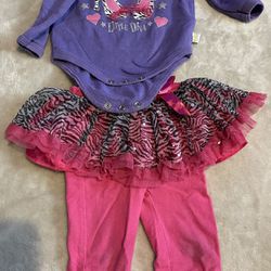 (DDG DARLINGS) PURPLE ANAND PINK LONG SLEEVE SHIRT WITH TUTU SKIRT - 0/3 Months  Girls 