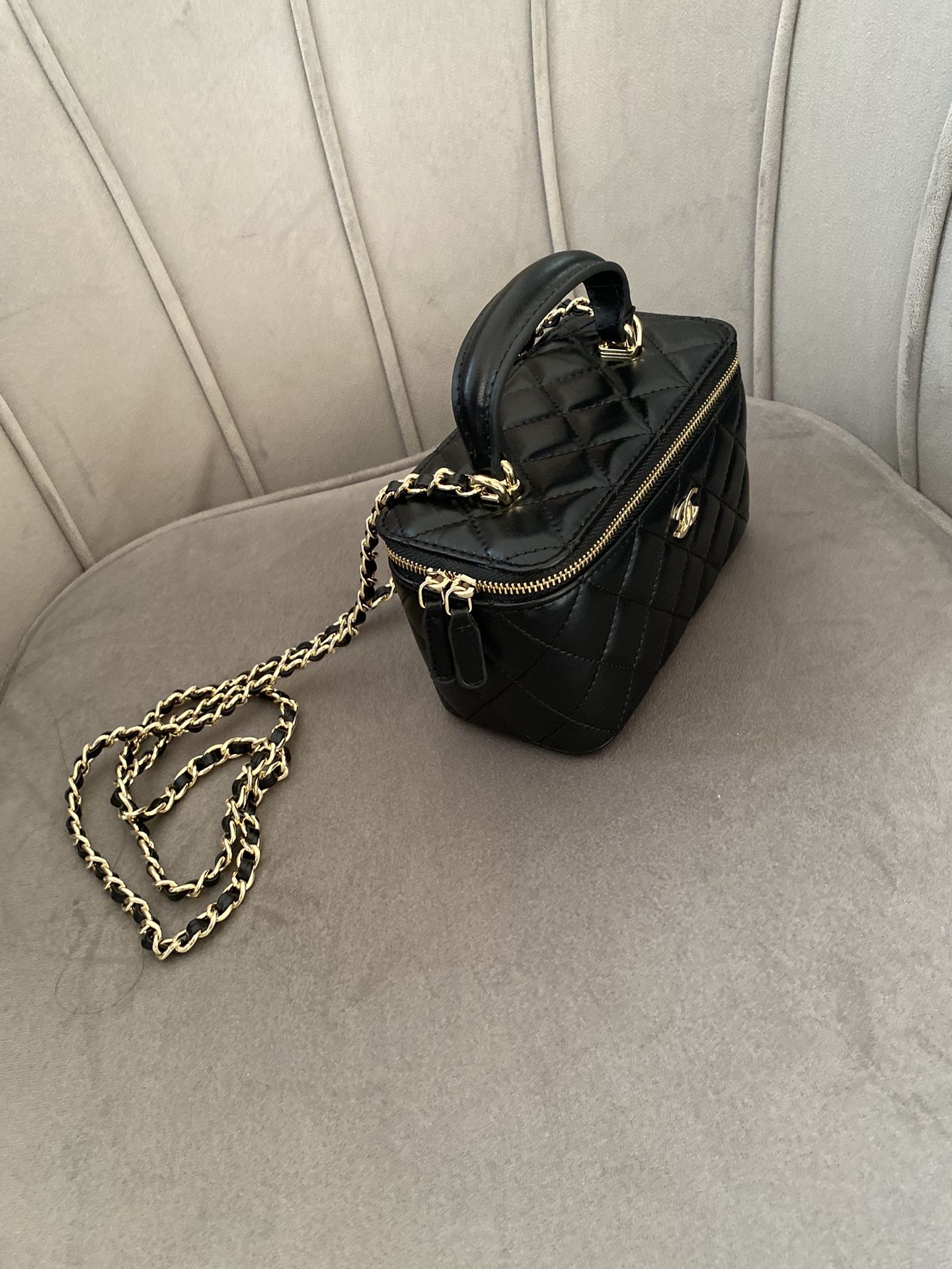 Black Mini vanity Bag Purse Soft Leather NEW In Box
