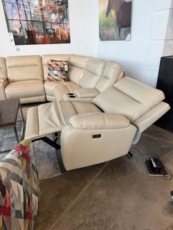 Sectional Genuine, Leather With Four Recliner Sofa