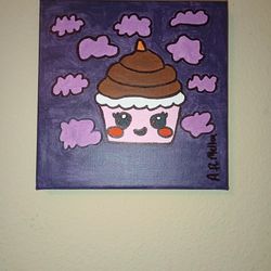 Chocolate Cupcake Acrylic Painting On Canvas Wall Art 8x8"