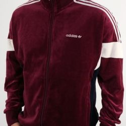Adidas Men Burgundy Velvet Track Jacket