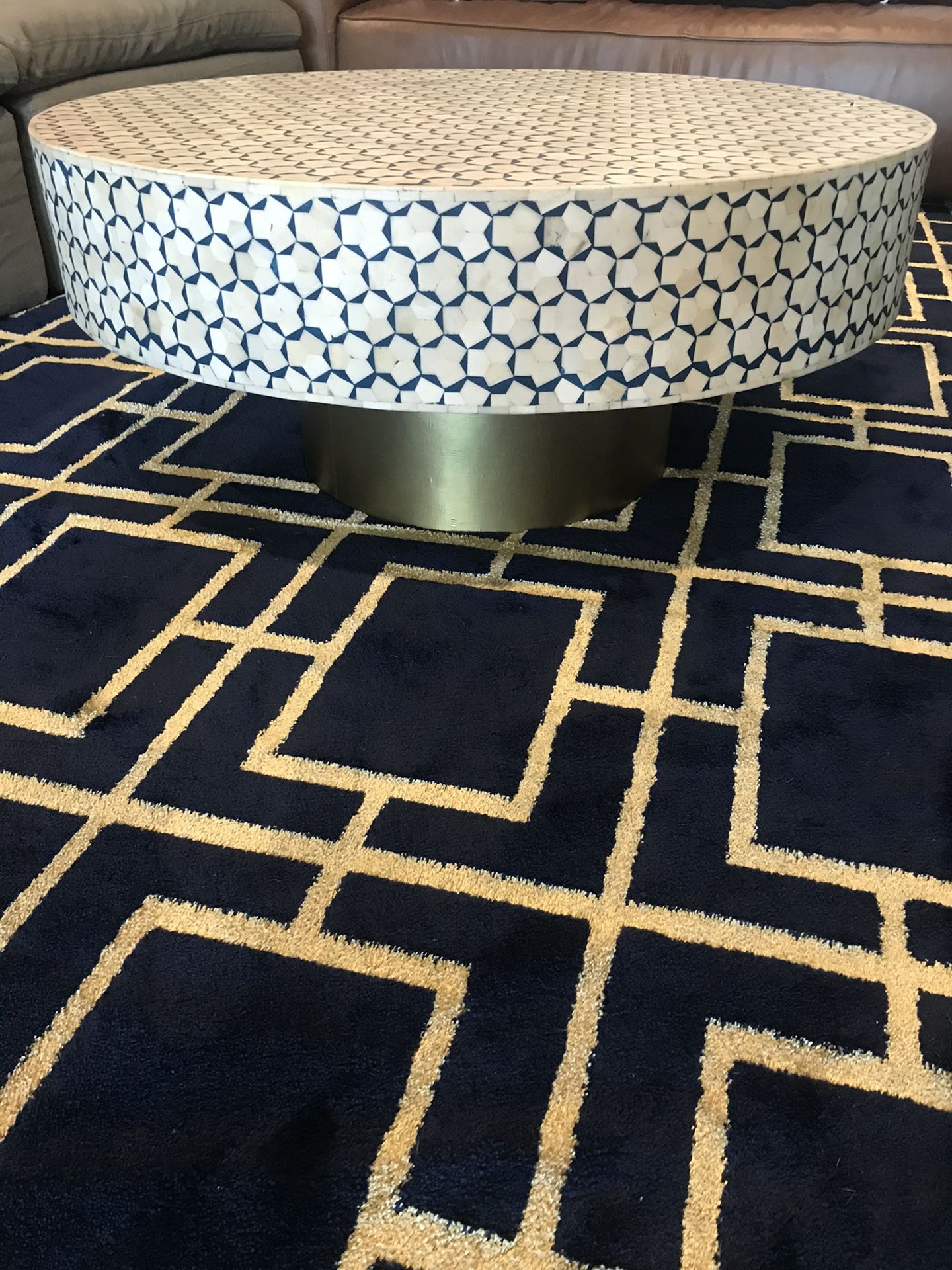 Anthropologie: Handmade turquoise, white, Gold, natural stone Coffee Table