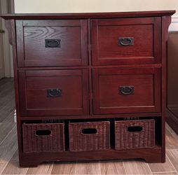 Solid Wood Storage Cabinet / Console with Wicker Baskets