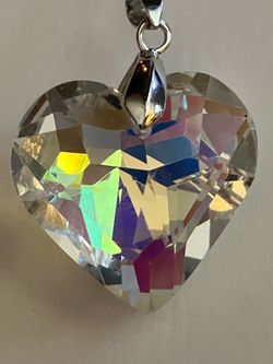Thick Angel Rainbow Aurora Borealis Crystal HEART Pendant Necklace - New Jewelry