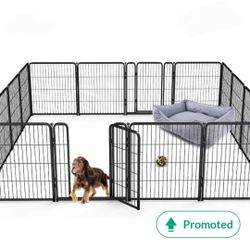 24" Height Outdoor Pet Playpen Metal Exercise Fence Kennel Dog Playpen - 16 Panels