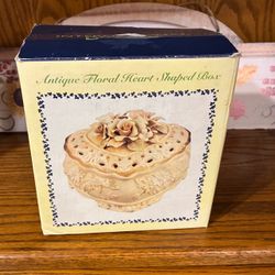 Antique Floral Heart Shaped Box