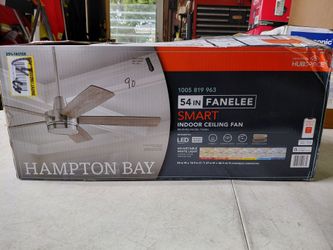 Hampton bay fanelee 54" smart ceiling fan with remote and led light in brushed nickel