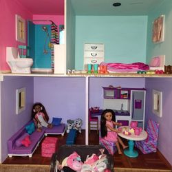 4ft ×4ft Doll House With Furniture, Dolls, Accessories And Lots Of Extra Clothes