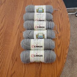 New 6 Skeins Gray Caron Yarn 