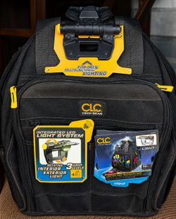 CLC Tool Backpack: 13 in W 8 in D 16 in H, Polyester, Black, 42 Inside Pockets, Polyester