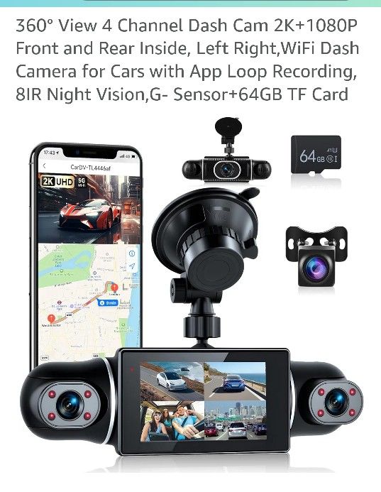 brand new dash cam with rear view cam and SD card