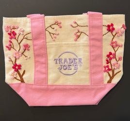 Hand embroidered Cherry Blossoms Trader Joe bag