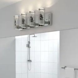 Last one Essence 27 in. 4 Light Chrome Modern Integrated LED Vanity Light Bar for Bathroom with Bubb