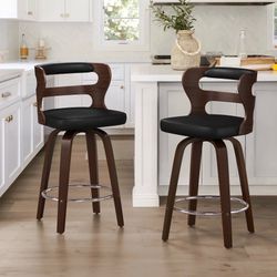 2X Black 26” swivel faux leather barstools
