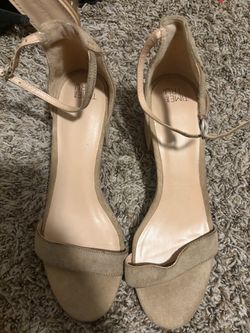 Time and Tru Nude Suede Ankle Strap Heels