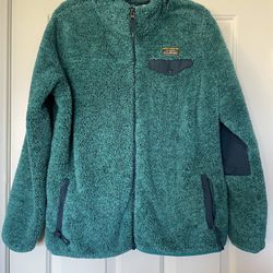 L.L. Bean High Hi Pile Fleece Full Zip Up XL Sherpa Jacket Green