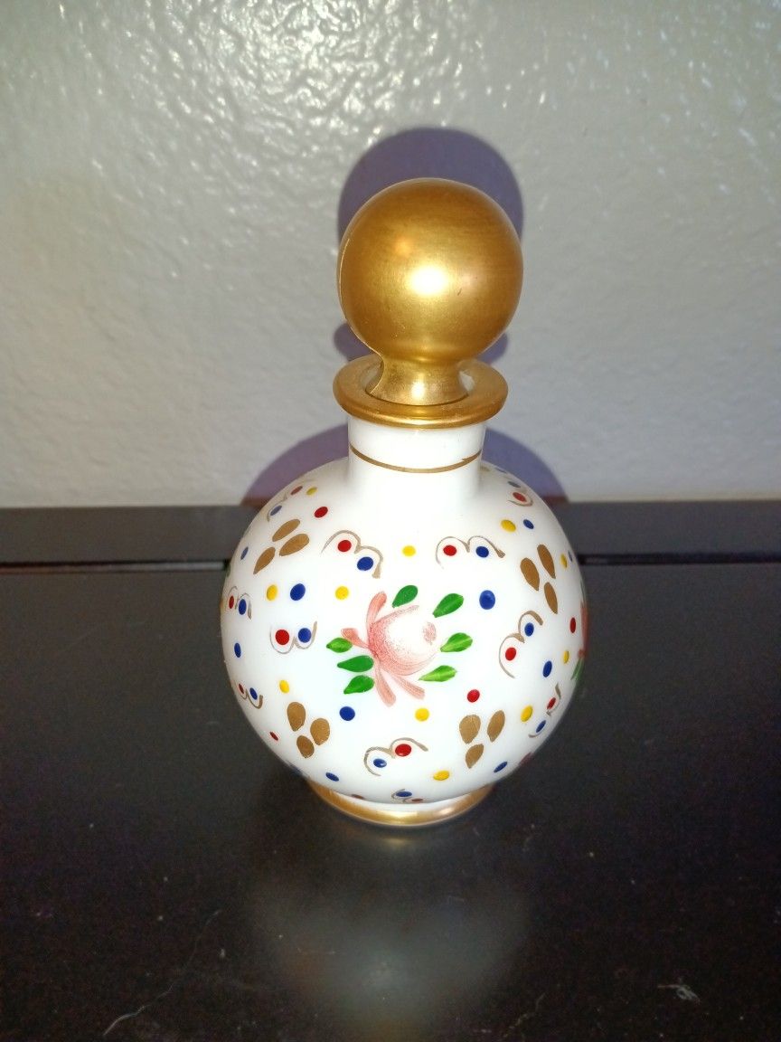 Vintage Hand Painted Milk Glass Scent Bottle