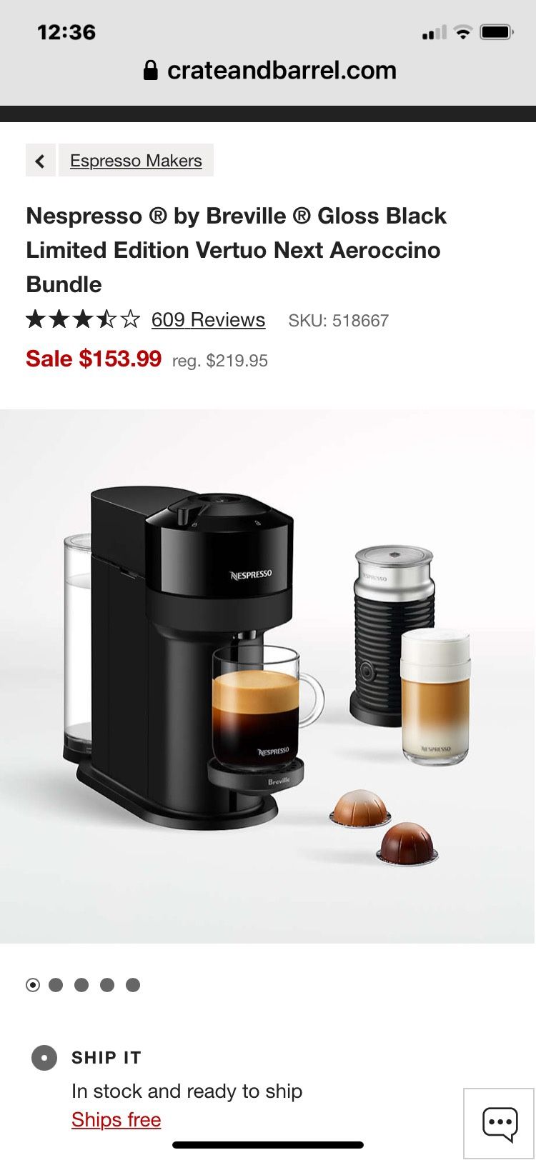 Nespresso ® by Breville ® Gloss Black Limited Edition Vertuo Next Aeroccino Bundle, Asking $135