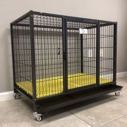 🟡🆕🟡 37” Heavy Duty Dog 🐶 Kennel Cage With Wheels 🐕 And Removable Tray‼️🐶🐕‍🦺🐾🐩