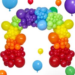 Rainbow Balloon, Rainbow Foil Fringe Curtains, & Cake Topper Balloon