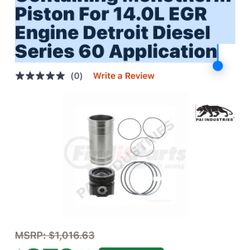 Cylinder And Piston For 14.0L EGR Engine Detroit Diesel Series 60 Application.      6 TOTAL AVAILABLE 