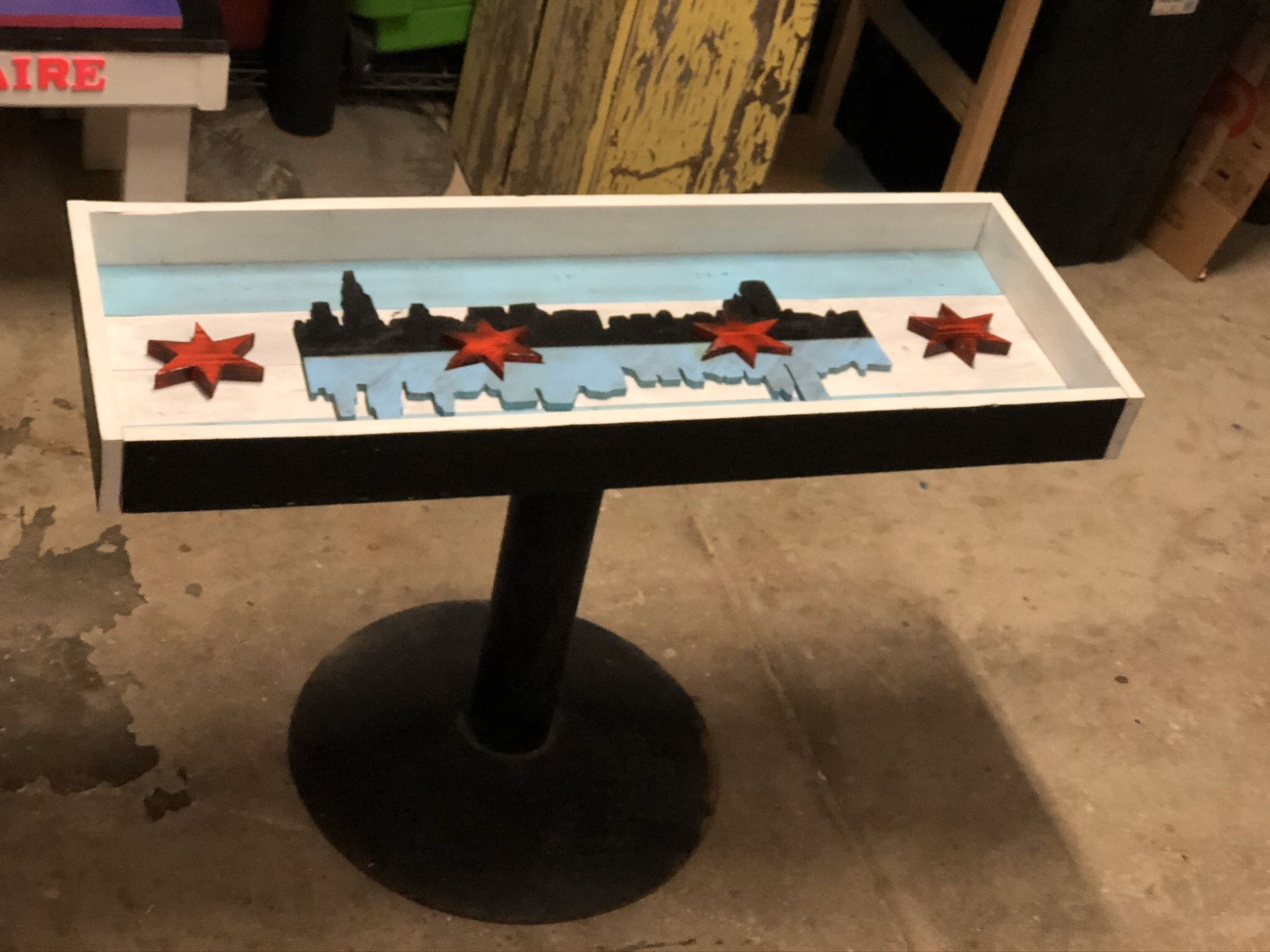Chicago themed table needs glass sheet