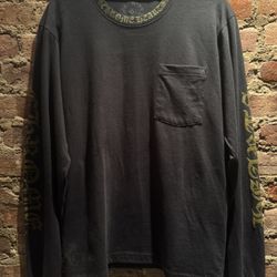 Chrome Hearts Black And Dark Khaki Neck Logo Long Sleeve T-Shirt Medium