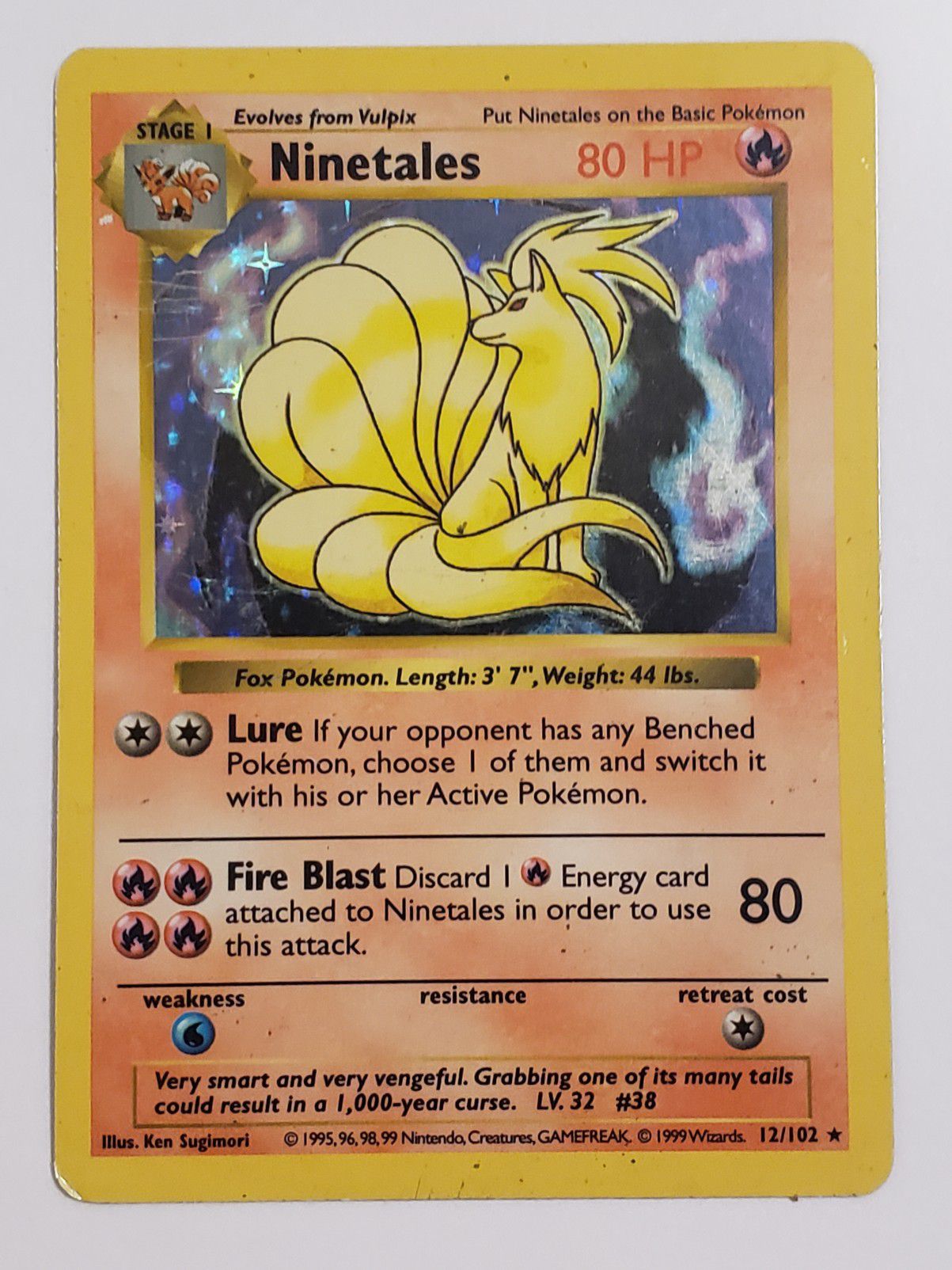 1999 Shadowless Ninetales #12/102 Base Set Pokemon Card