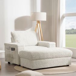 LATITUDE RUN 42" OVERSIZED SINGLE SOFA WITH STORAGE OTTOMAN, FAUX FUR ARMCHAIR WITH CUP HOLDER & HIDDEN STORAGE ARM, DEEP SEAT READING CHAIR IN BEIGE 