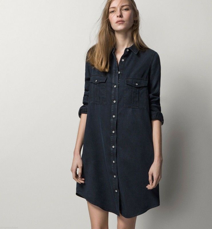 Massimo Dutti Denim Shirt Dress Dark Blue Women's