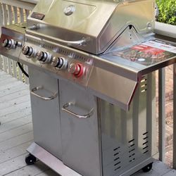 Outdoor Grill, 4-Burner BBQ Propane Grill, Stainless Steel Gas Grill with Sear Burner & Side Burner