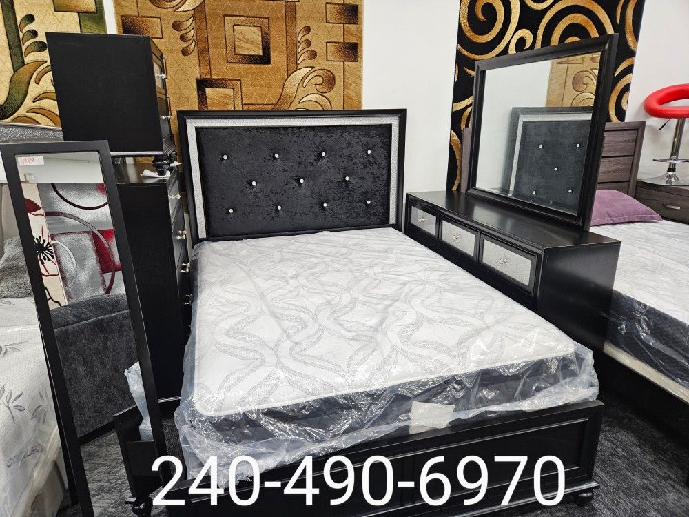 New In Stock Black Color Queen Size 5pc Complete Bedroom Set Special 