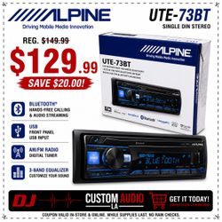 Alpine UTE Series Single Din Stereo Bluetooth USB Am Fm Radio Auxiliary Equalizer UTE-73BT 🚨 Payment Options Available 🚨 No Credit Needed 🚨