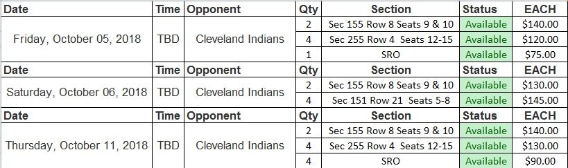 Astros Game 1-1 Playoff Tickets for sale