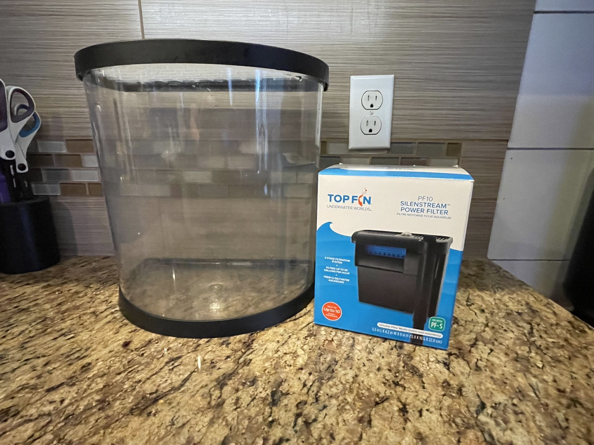 3.5 Gallon Half Moon Fish tank With Filter