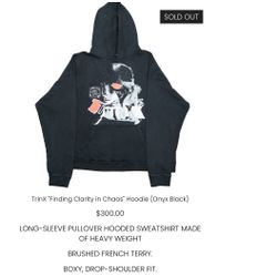 TrinX Hoodie Finding Clarity in Chaos Onyx Black Size 2XL Retail $300 Made In US