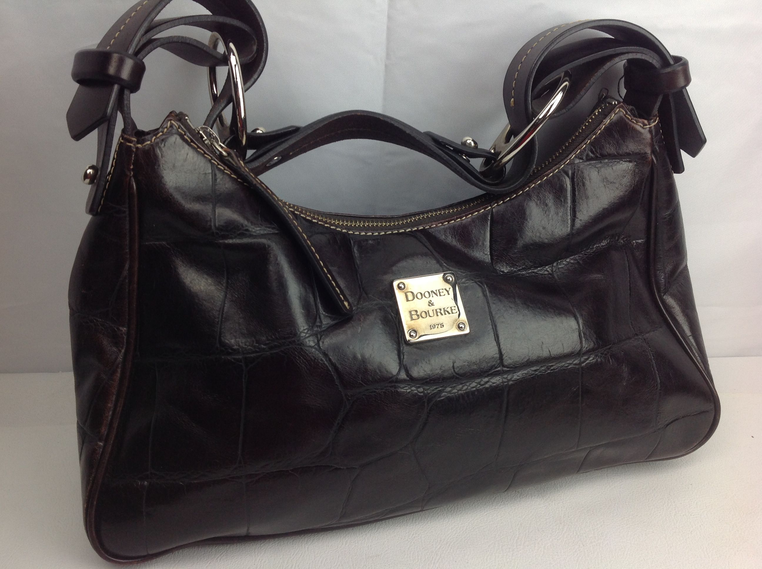 Dooney & Bourke Brown Croc Leather Satchel Shoulder Handbag