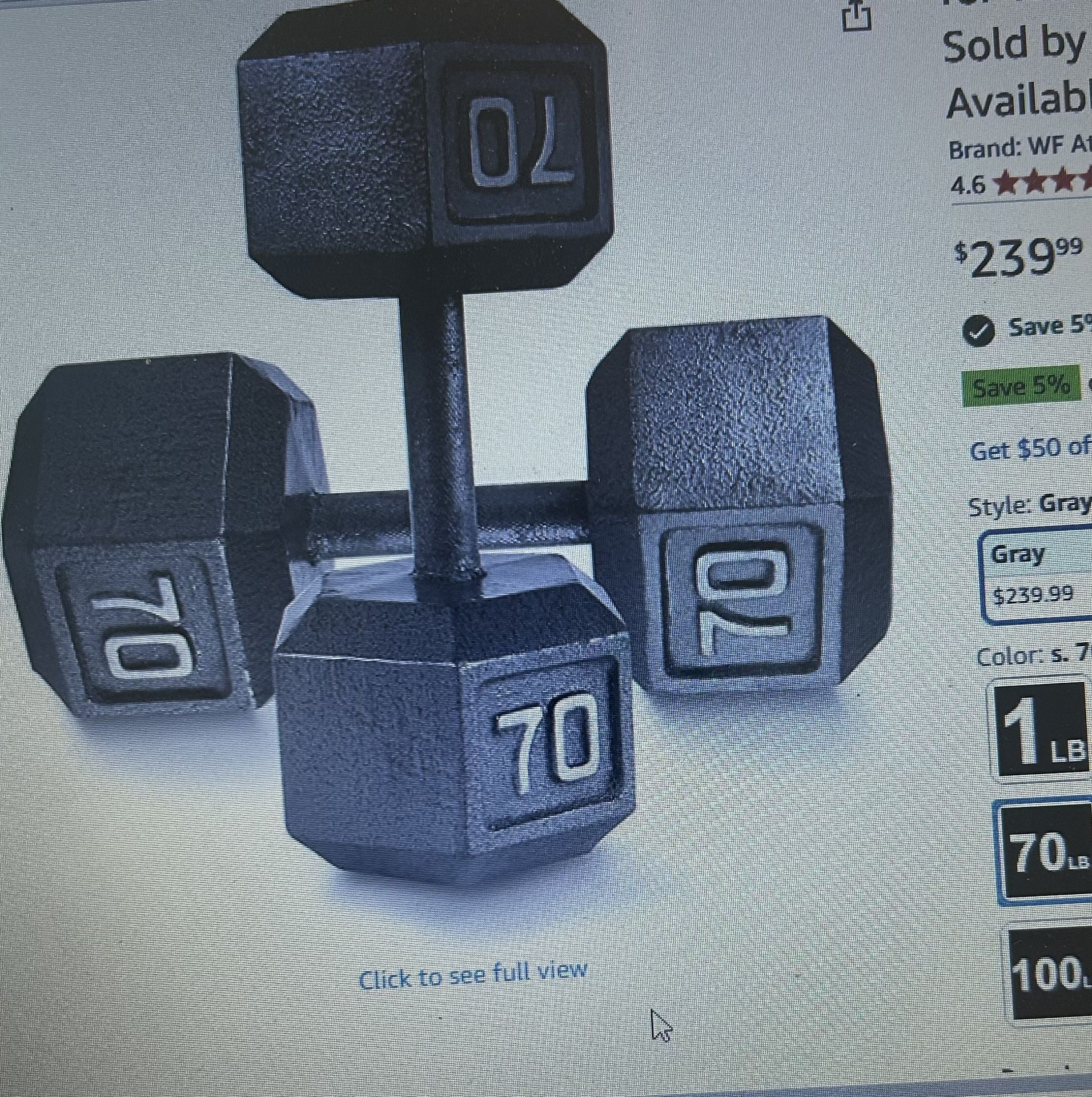 70 Lbs Hexagon Dumbbells