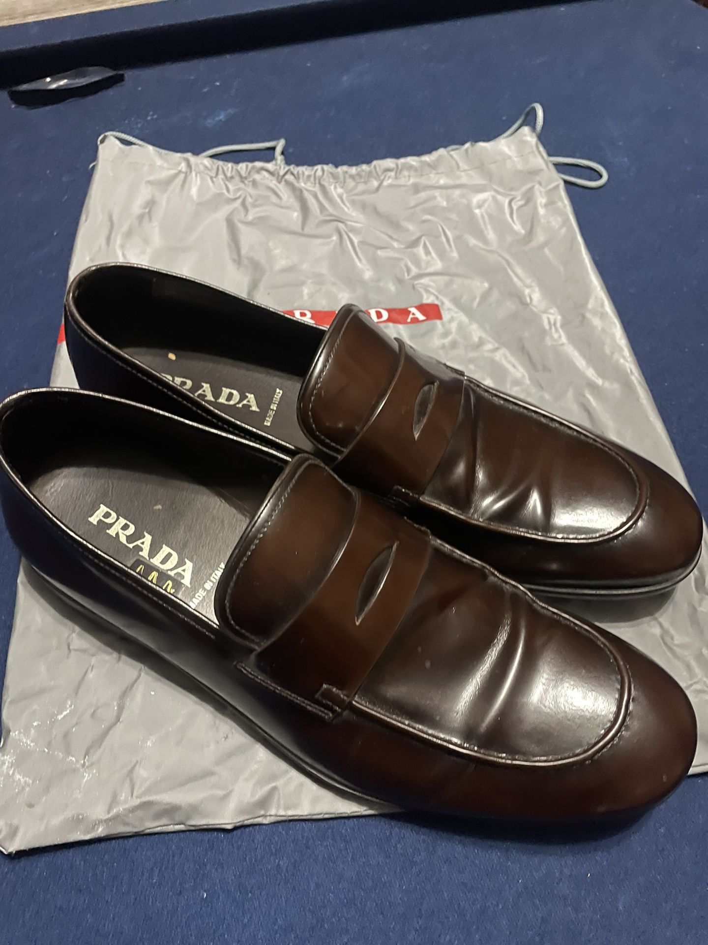 Mens 11-11.5 Prada Brown Leather Loafers