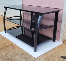 Black Glass 3-Tier Entertainment Center / TV Stand – Great Condition