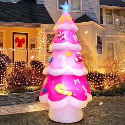 Pink Great for Barbie Theme 7FT Inflatable Christmas Tree Yard LED Lights Party Xmas Outdoor Winter Décor Decoration
