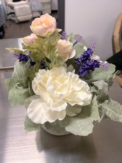 Beautiful Artificial Floral Arrangement in Ceramic Pot – $10 OBO