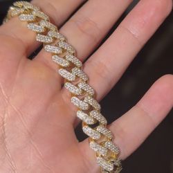 Solid Gold Chain Cuban Curb Miami Diamond Bracelet Natural 18k