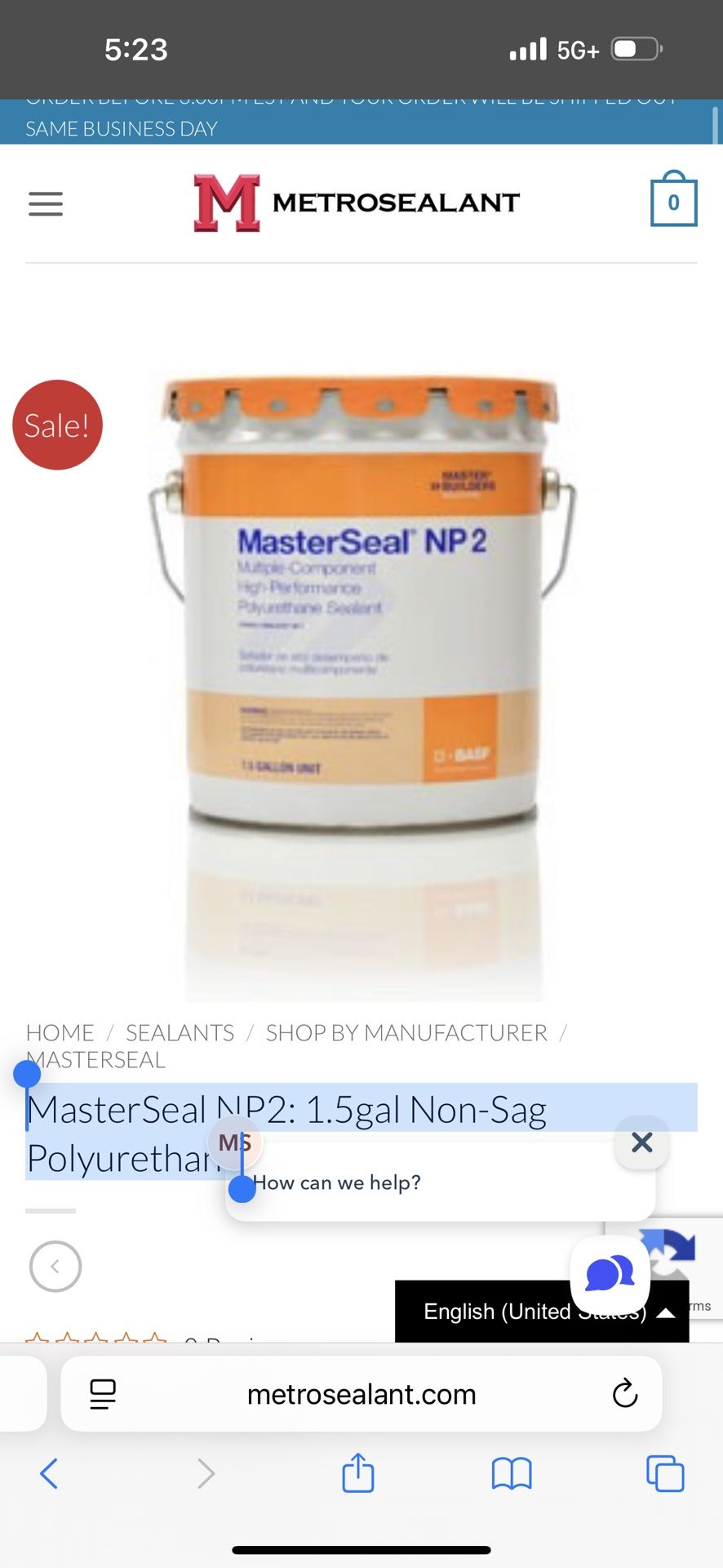 MasterSeal NP2: 1.5gal Non-Sag Polyurethane 